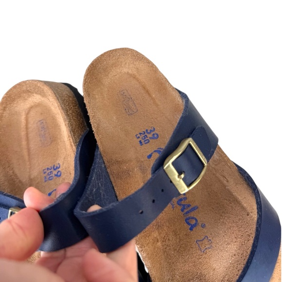 Betula by Birkenstock navy blue gold Mia softbed Sandals size 39 - Picture 14 of 16